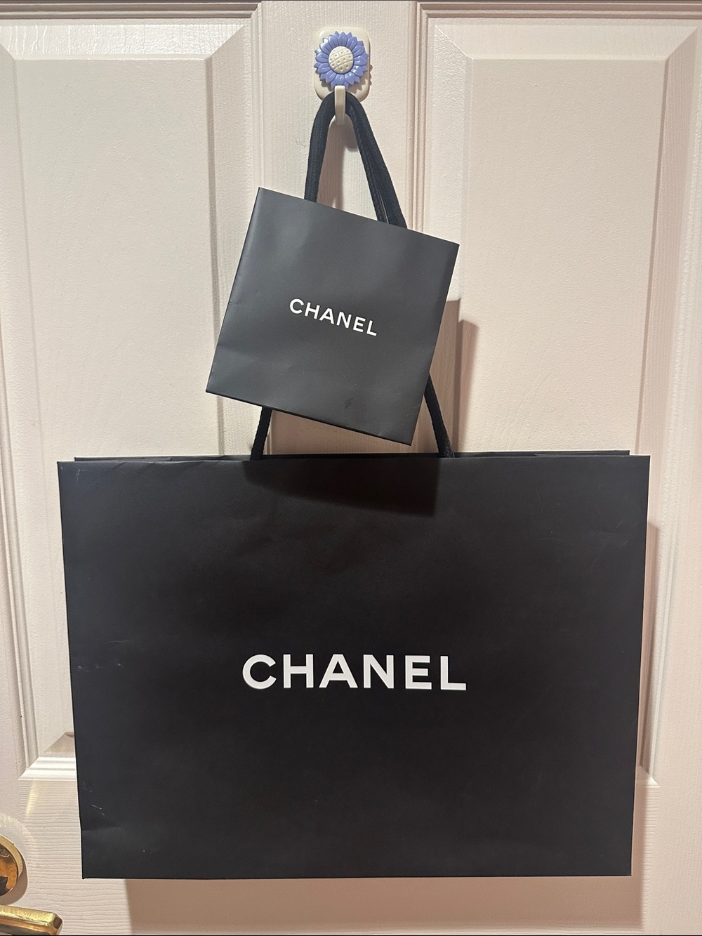 CHANEL Black & White Logo Shopping Bags Set